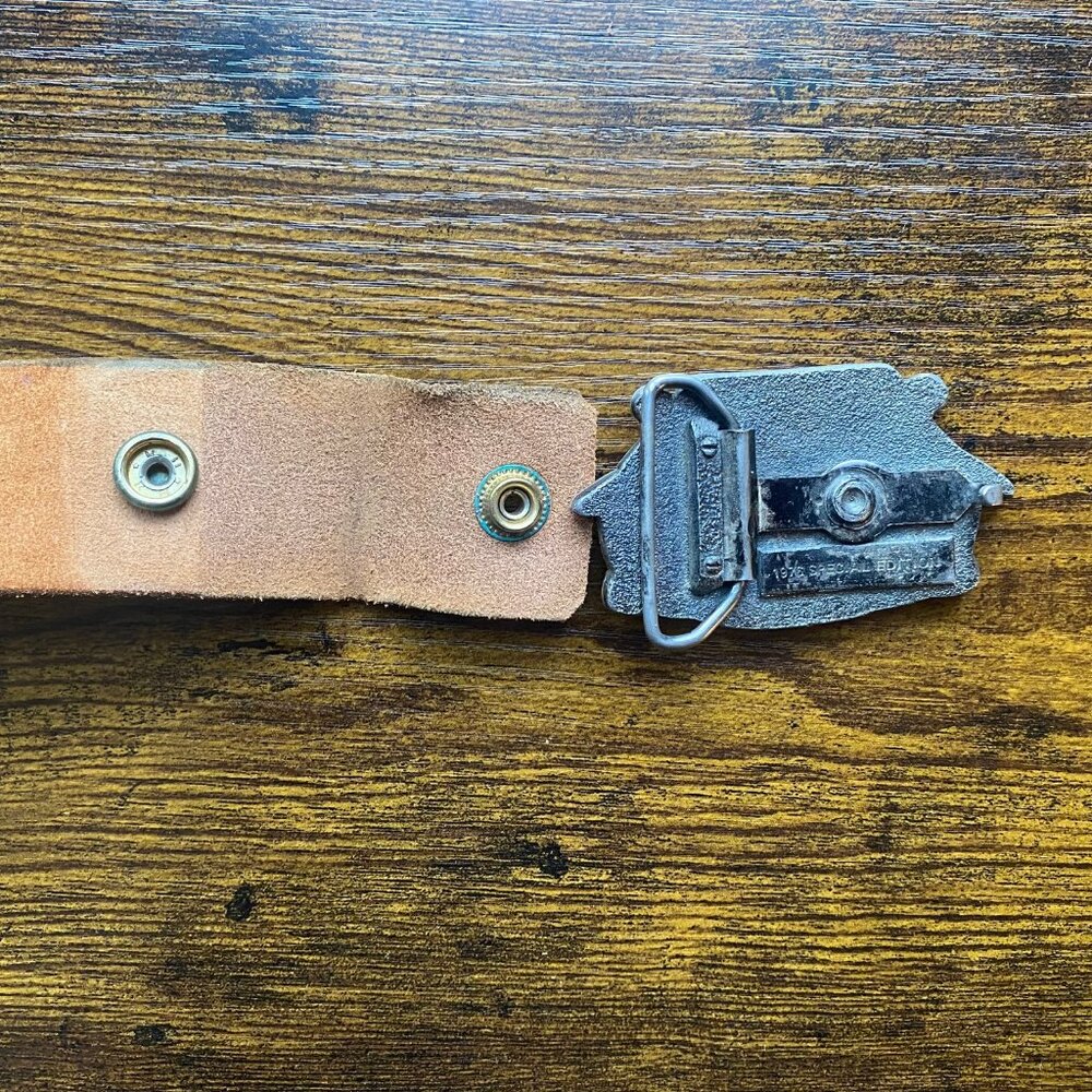 Vintage 1976 Western Tooled Leather Belt with Eagle Buckle Unisex - Picture 8 of 12